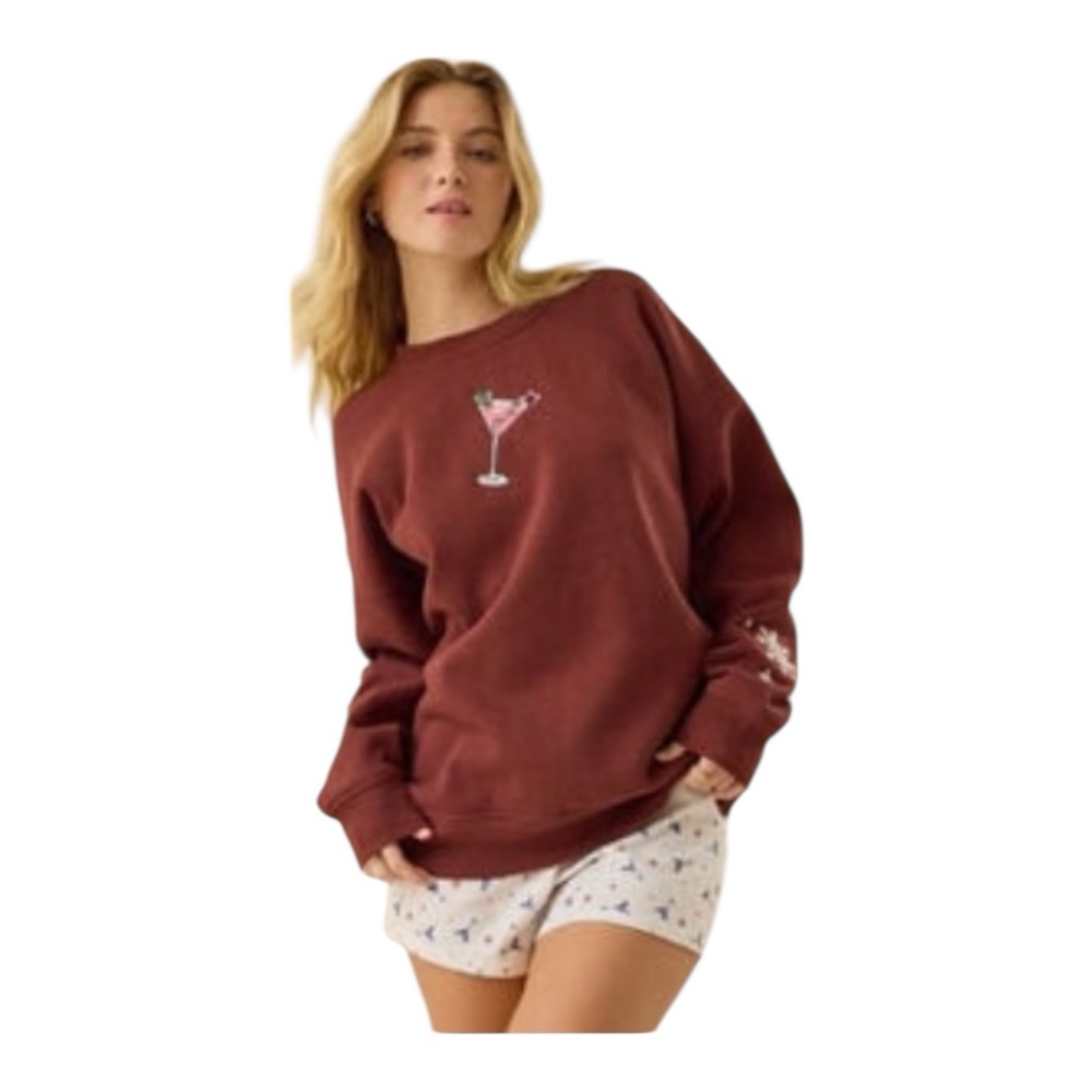 Altar’d State NWT Candycane Martini RumBrown Sweatshirt with Cocktail Embroidery - Picture 3 of 11